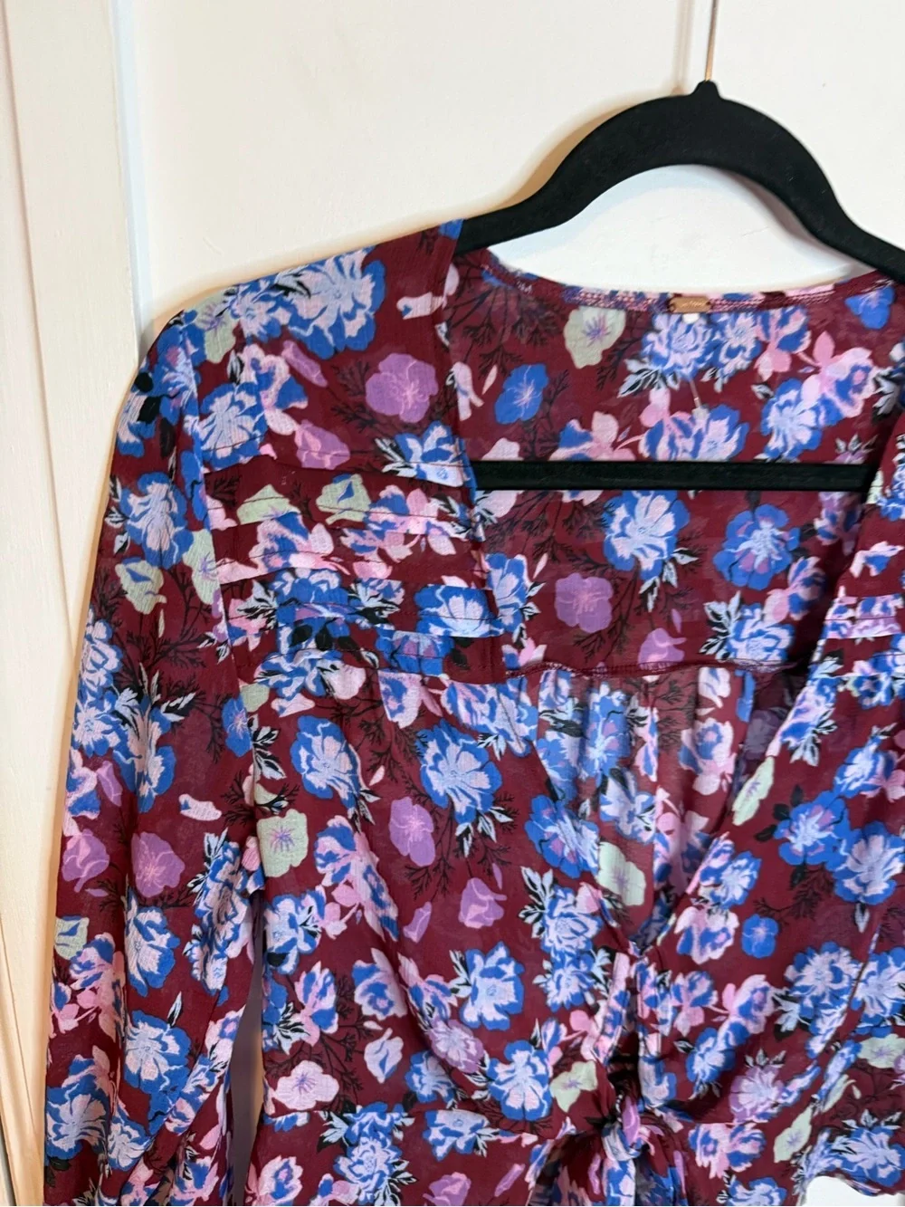 Free People Maybel Floral Tie Front Blouse